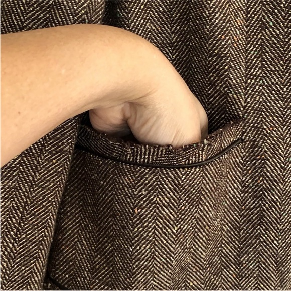 VILLAGER By LIZ CLAIBORNE Brown Blazer Jacket Women's Size 16 Open Front Ruffle - Picture 9 of 12